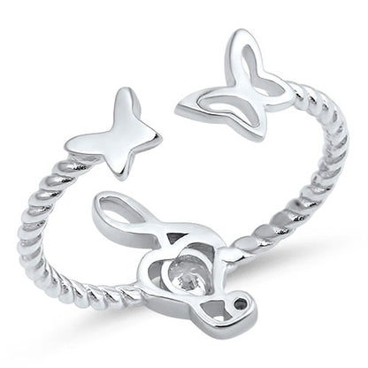 Silver CZ Ring - Music Note and Butterfly