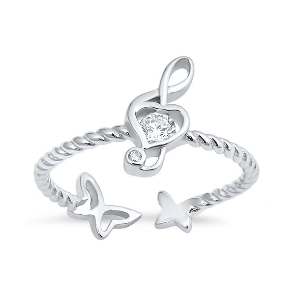 Silver CZ Ring - Music Note and Butterfly