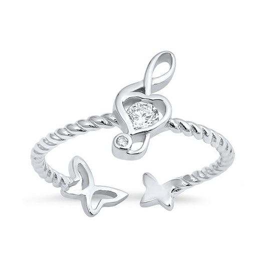 Silver CZ Ring - Music Note and Butterfly