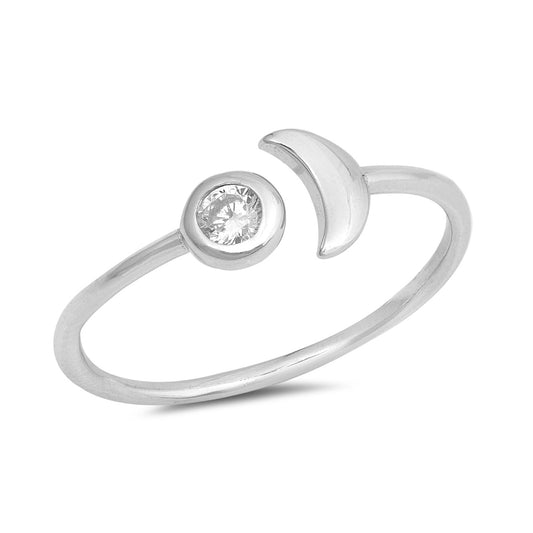 Silver CZ Ring - Half Moon