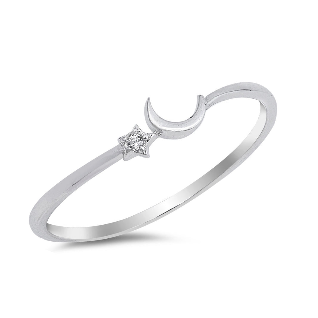 Silver Ring W/ CZ - Moon and Star