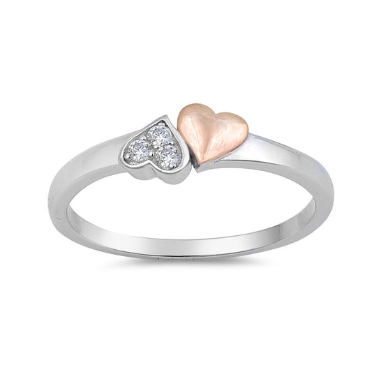 Silver CZ Ring - Two Hearts