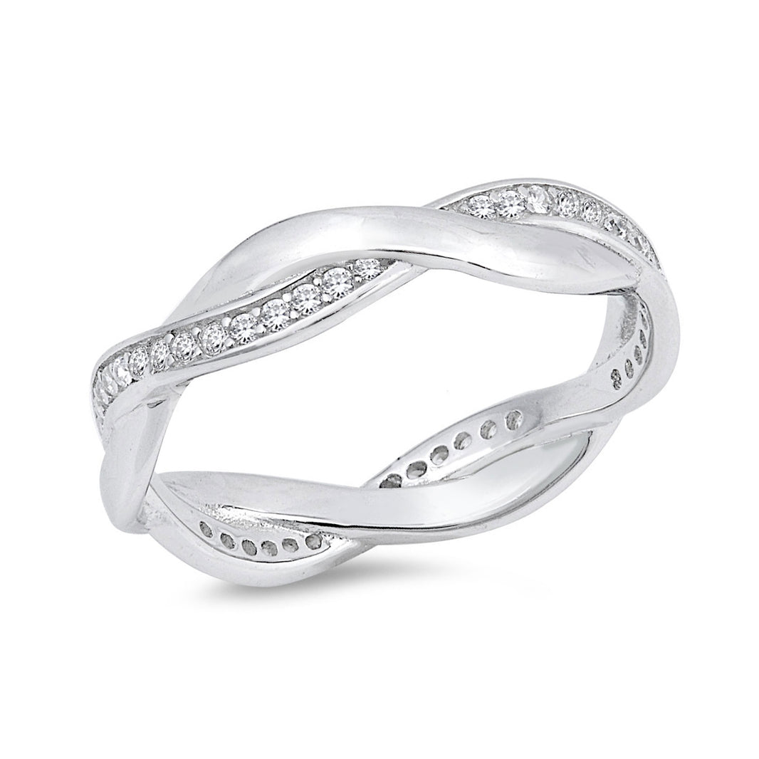 Silver CZ Ring - Braided  Band