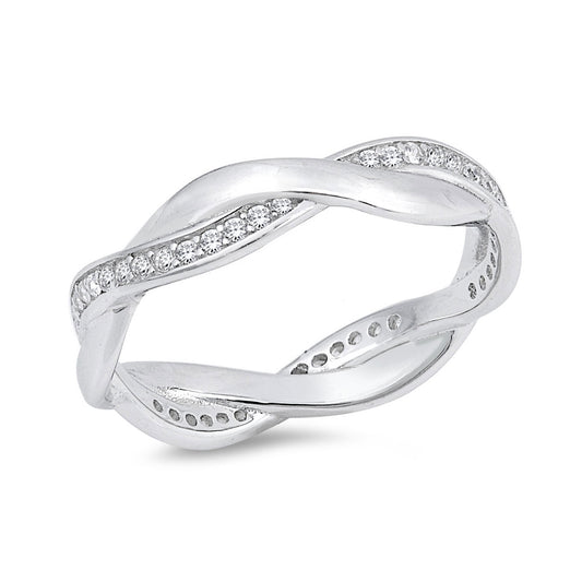 Silver CZ Ring - Braided  Band