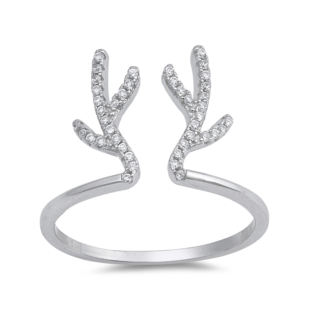 Silver CZ Ring - Reindeer Antlers