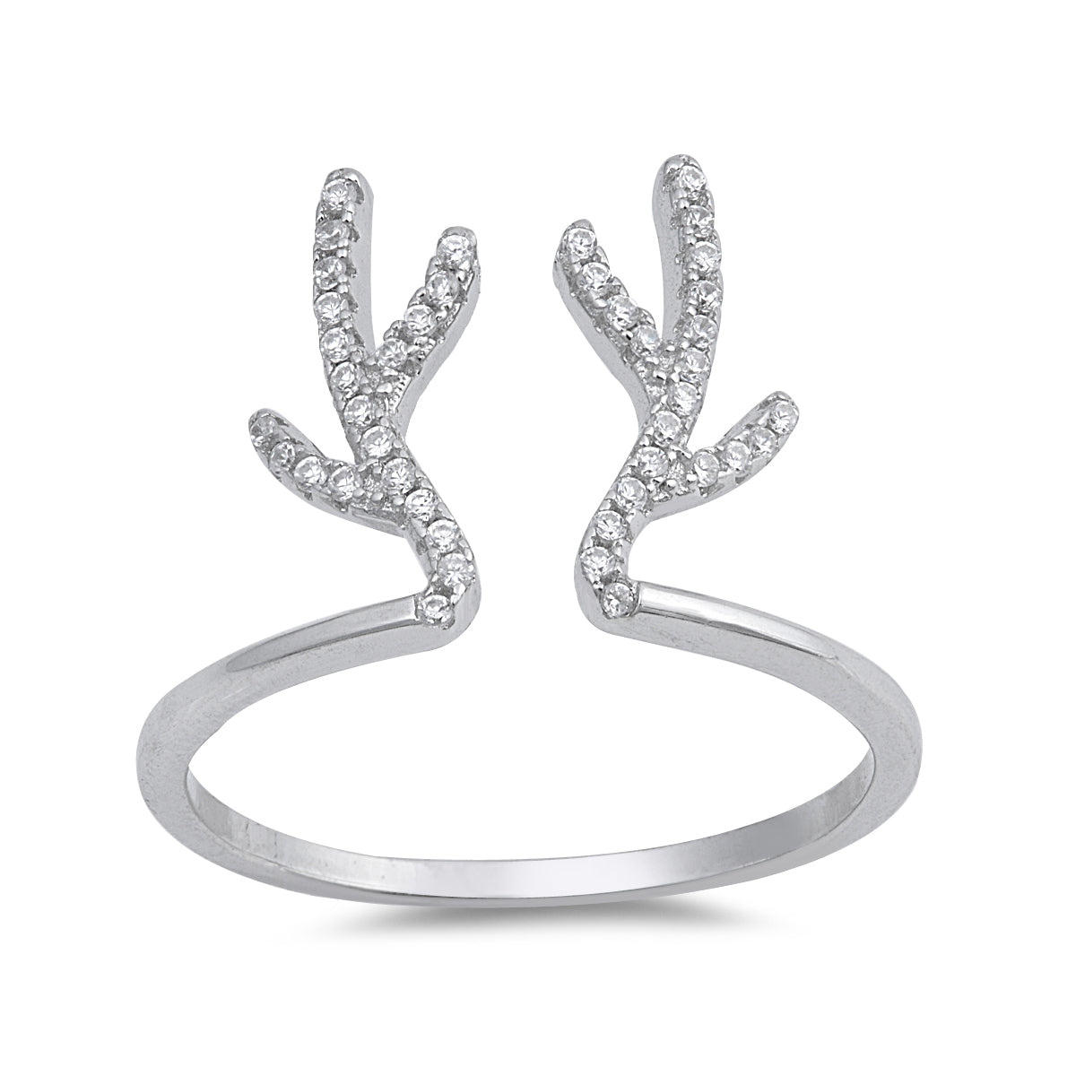 Silver CZ Ring - Reindeer Antlers