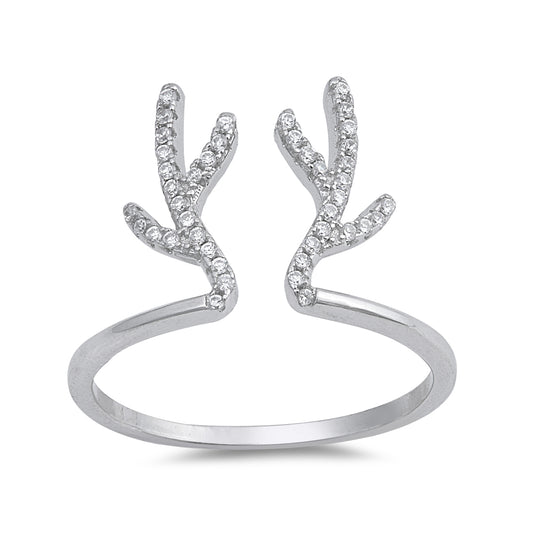 Silver CZ Ring - Reindeer Antlers
