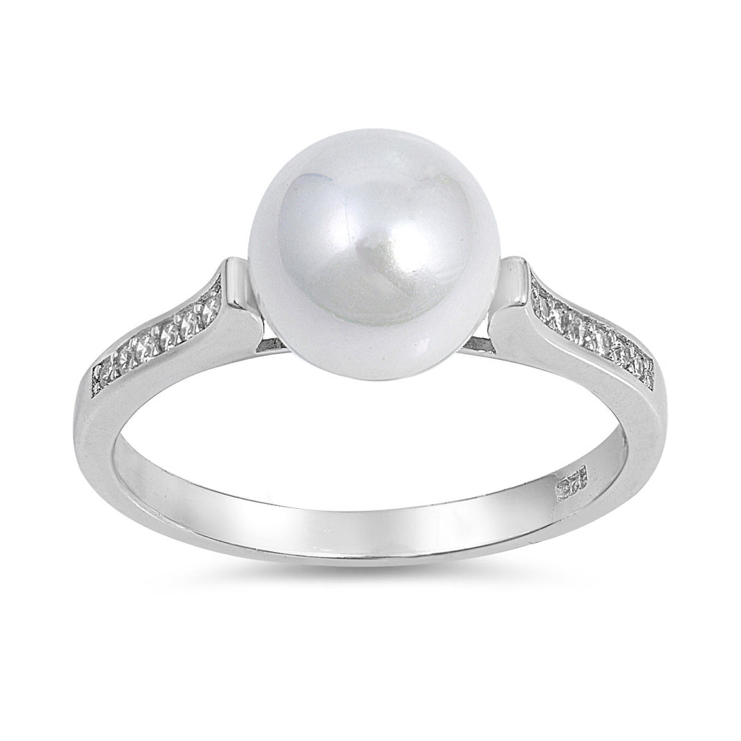 Silver CZ Ring with Simulated Pearl