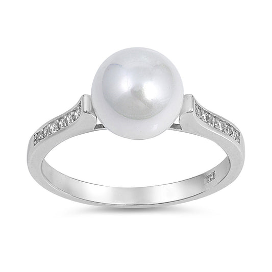 Silver CZ Ring with Simulated Pearl