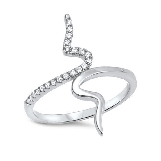 Silver CZ Ring - Vertical Wave