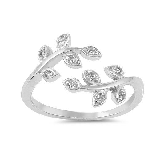 Silver CZ Ring - Leaves