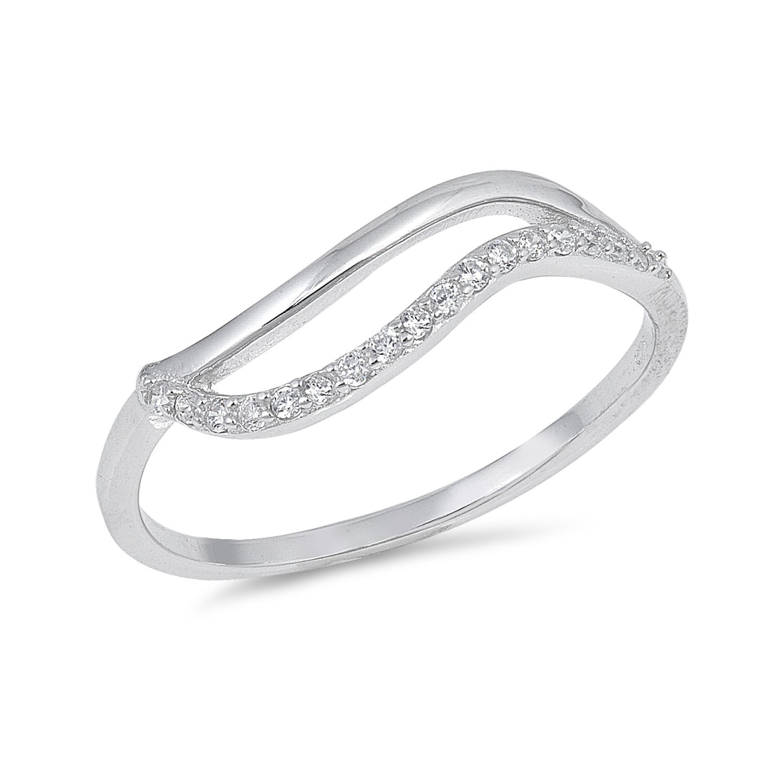 Silver Ring W/ CZ - Wave