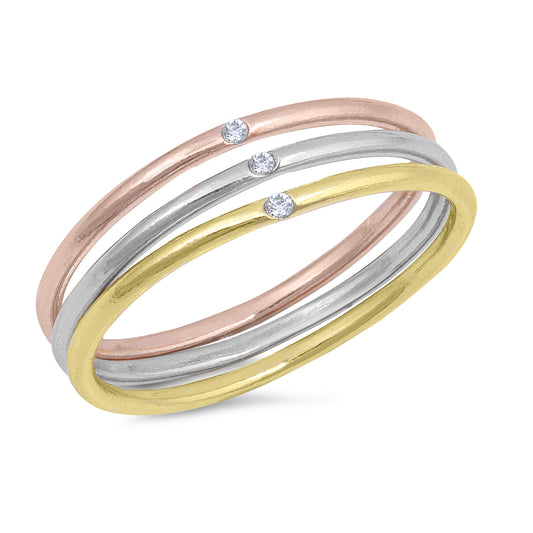 Silver Ring W/ CZ - Tri Tone Set