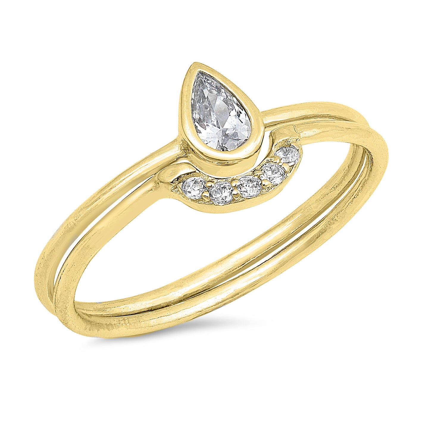 Silver Ring W/ CZ -Teardrop Set