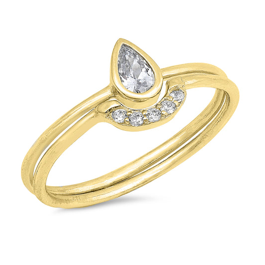 Silver Ring W/ CZ -Teardrop Set