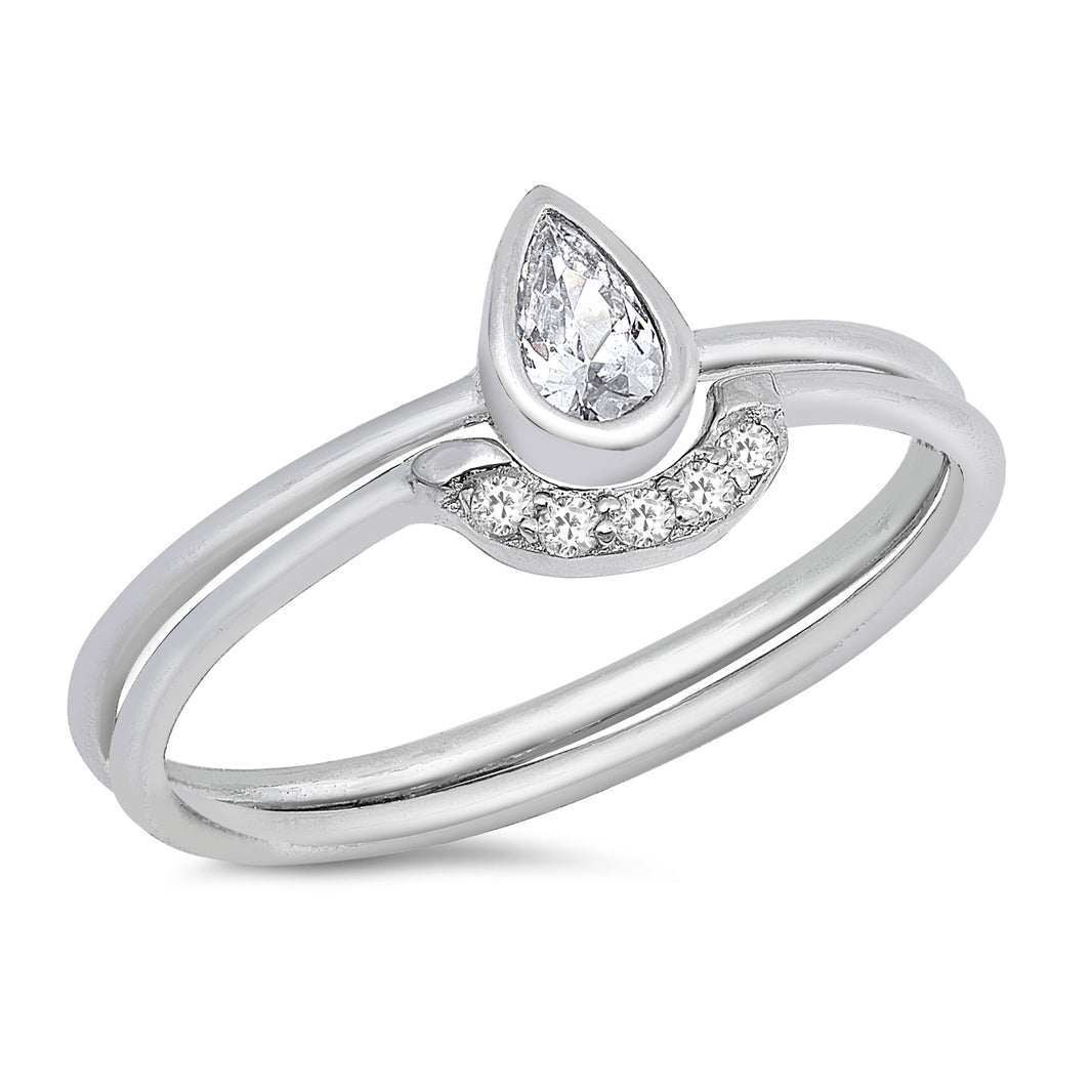 Silver Ring W/ CZ -Teardrop Set
