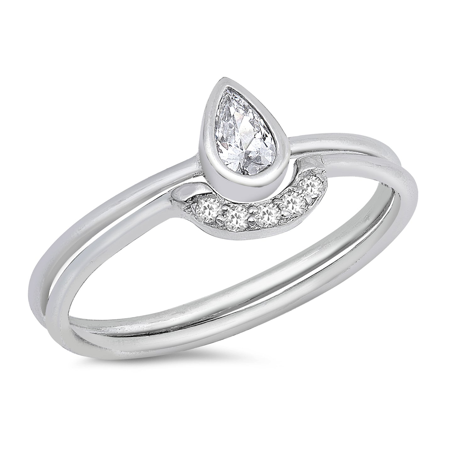 Silver Ring W/ CZ -Teardrop Set