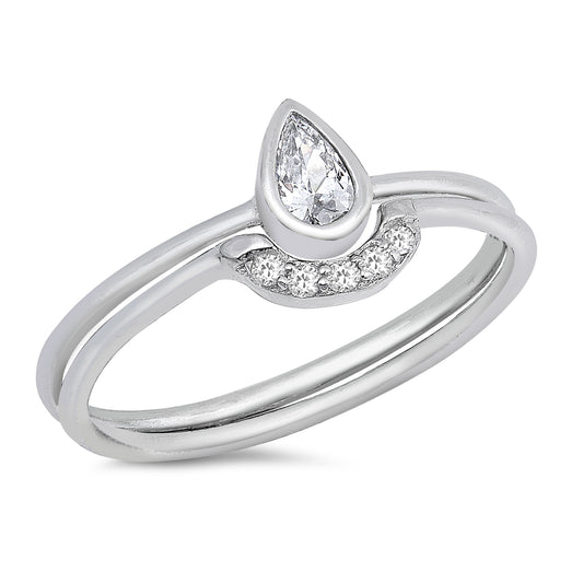 Silver Ring W/ CZ -Teardrop Set