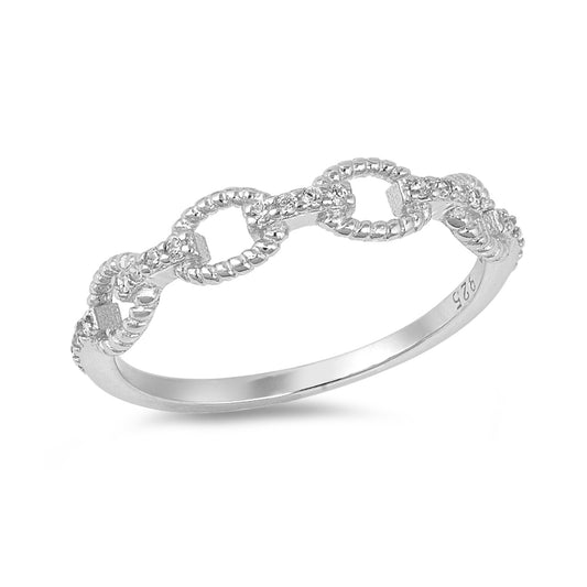 Silver CZ Ring - Chain Link