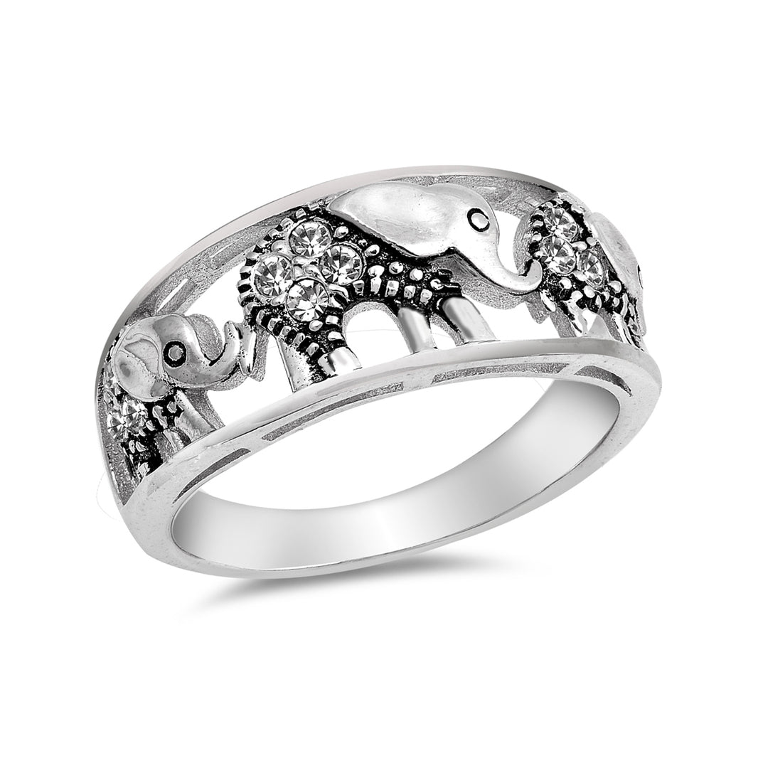 Silver CZ Ring - Elephants