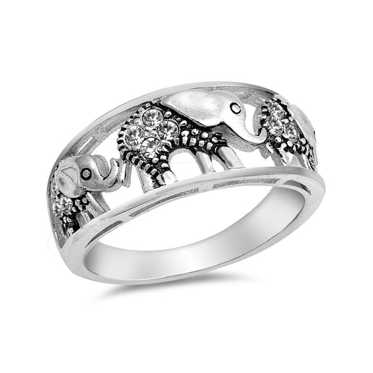 Silver CZ Ring - Elephants
