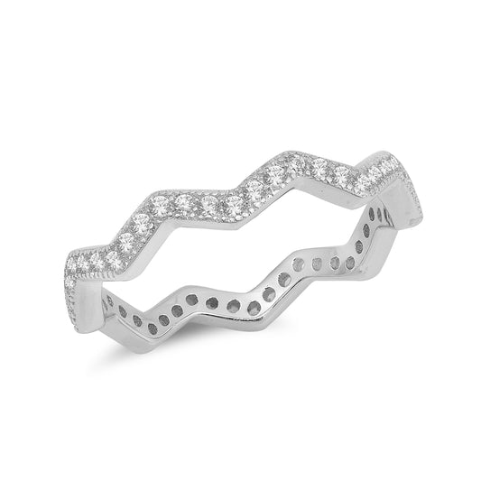 Silver CZ Ring - Zig Zag Band
