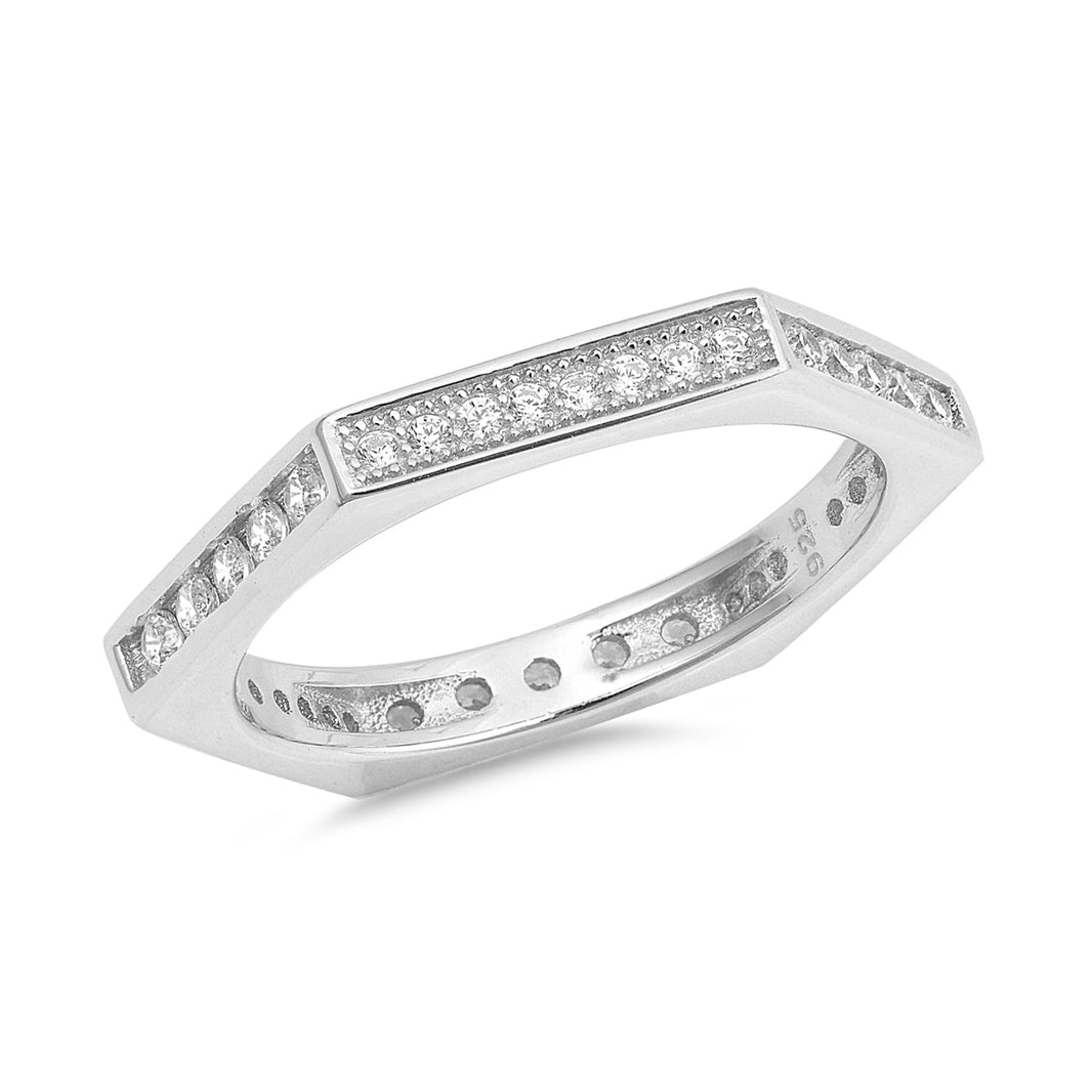 Silver CZ Ring - Dimensional Hexagon