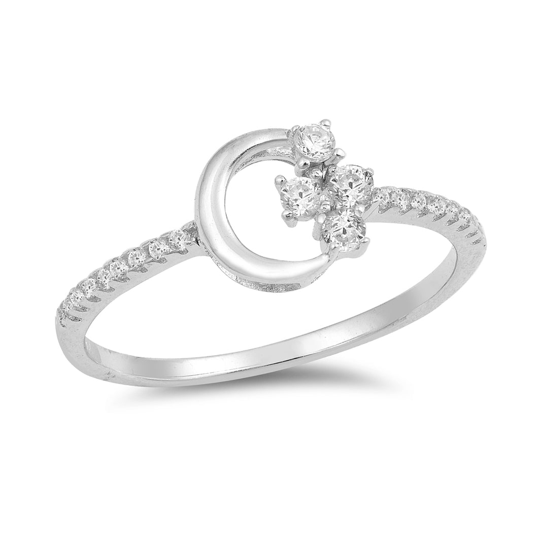 Silver CZ Ring - Moon and Stars