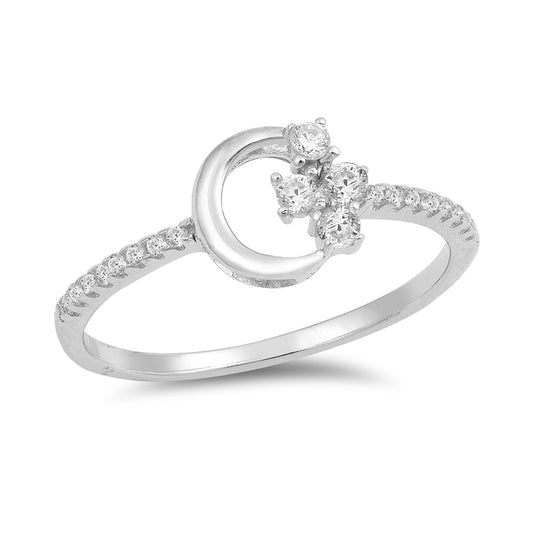 Silver CZ Ring - Moon and Stars