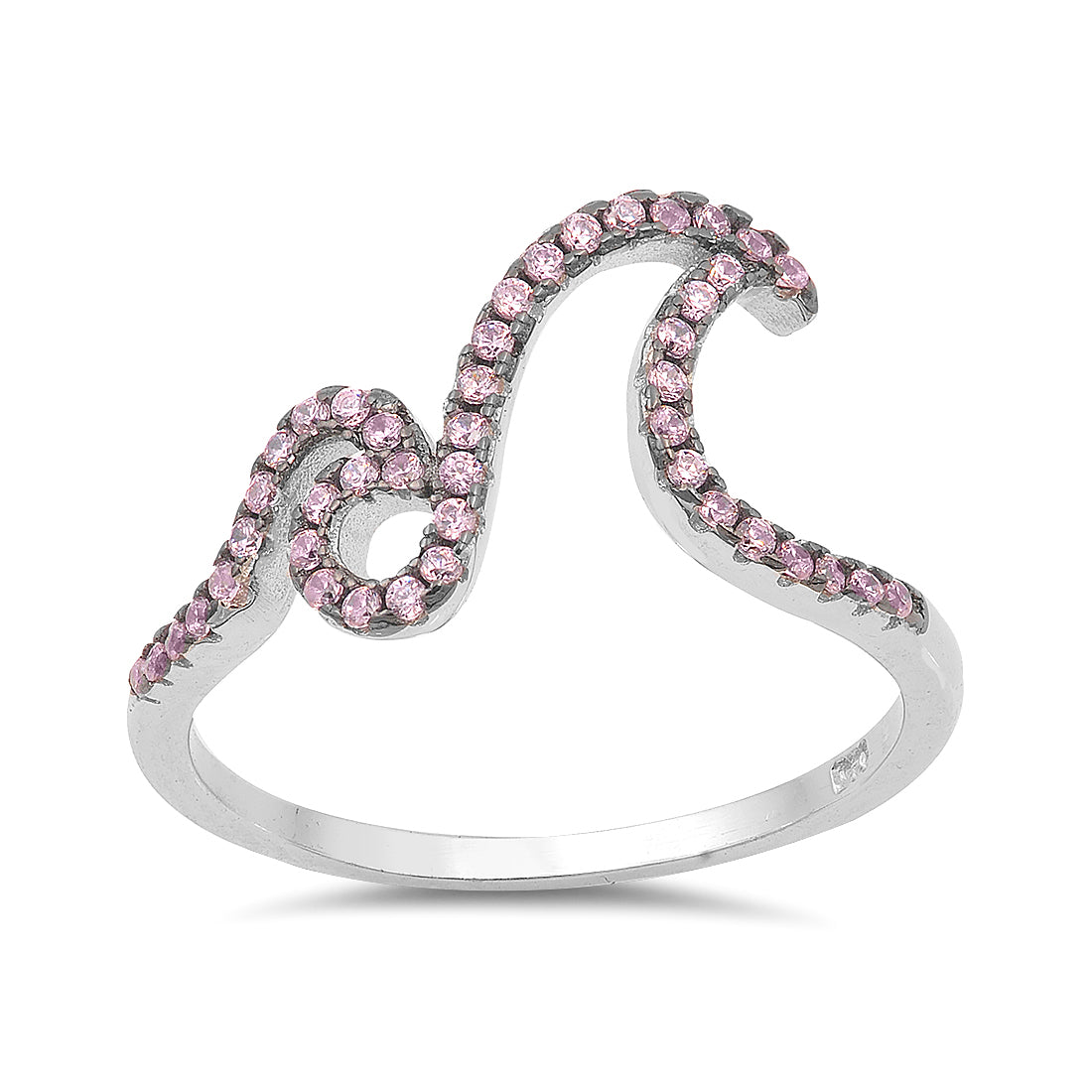 Silver Ring W/ CZ - Double Waves