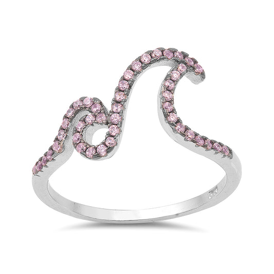 Silver Ring W/ CZ - Double Waves