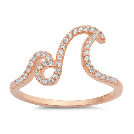 Silver Ring W/ CZ - Double Waves
