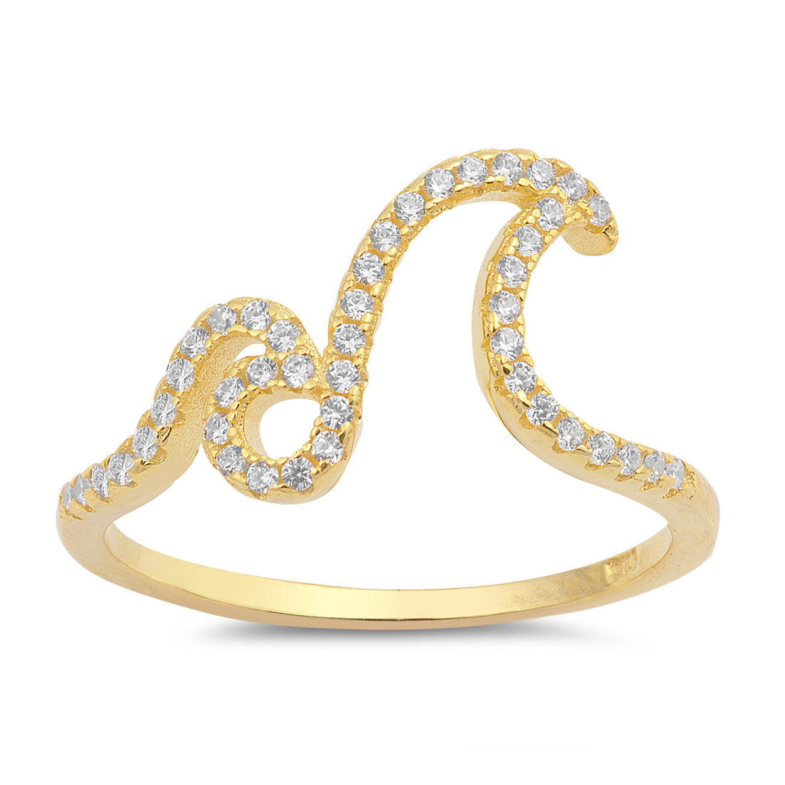 Silver Ring W/ CZ - Double Waves
