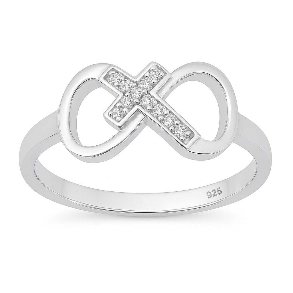 Silver CZ Ring - Cross Infinity