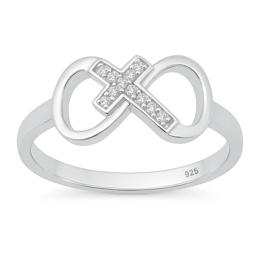Silver CZ Ring - Cross Infinity