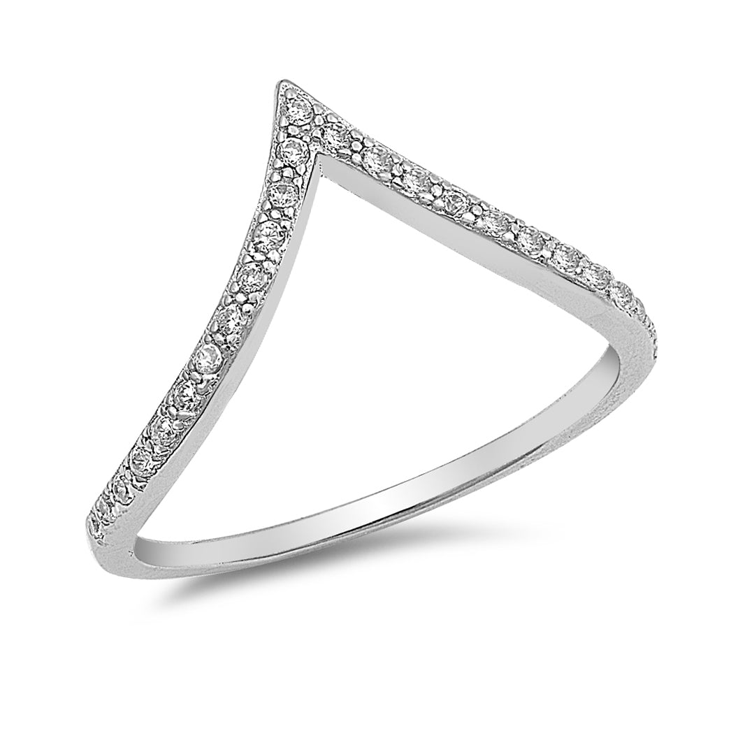 Silver CZ Ring - V Shape