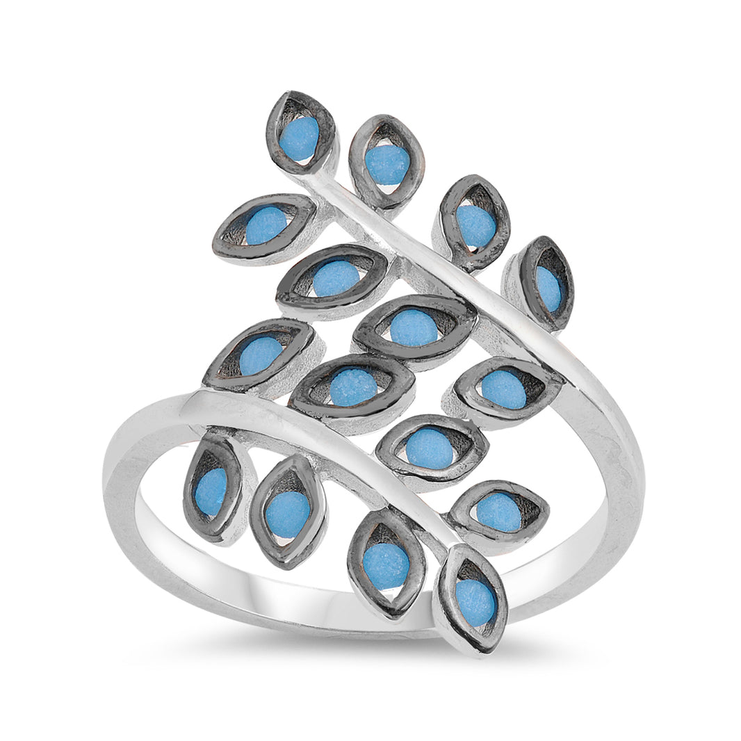 Silver Ring W/ CZ - Fern Leaves