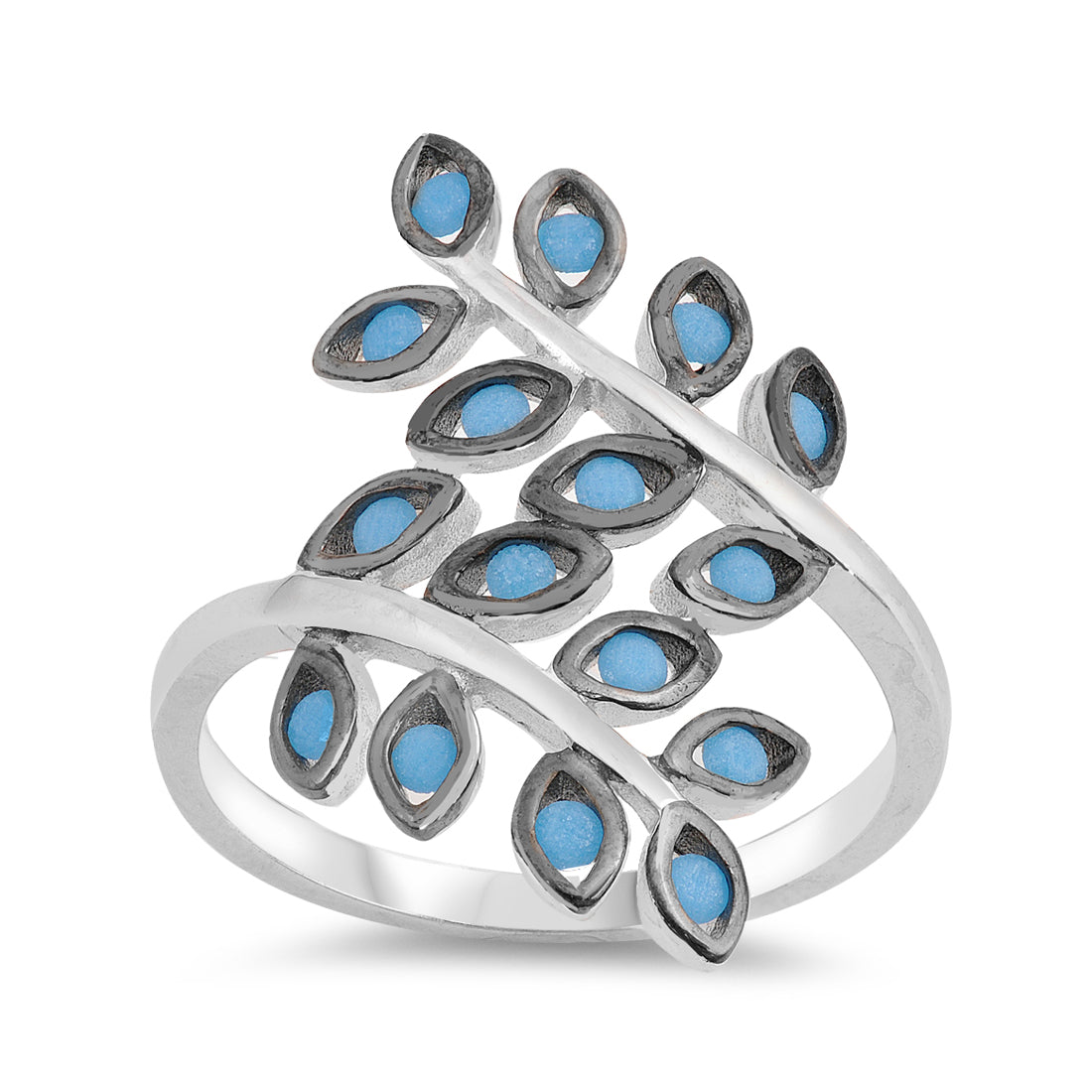 Silver Ring W/ CZ - Fern Leaves
