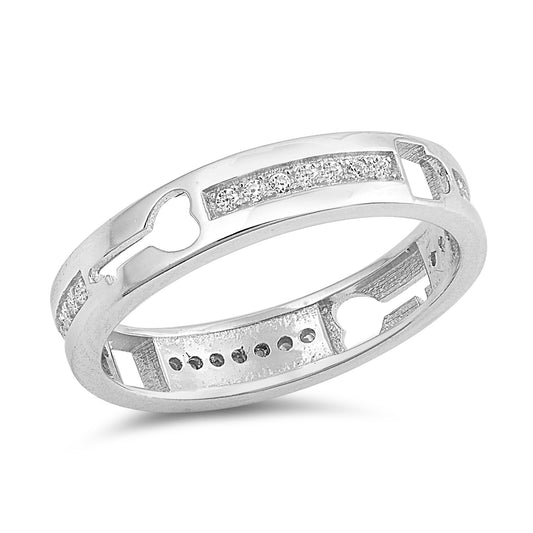 Silver Ring W/ CZ - Lock & Key