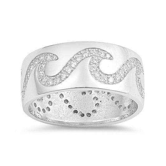 Silver Ring W/ CZ - Waves
