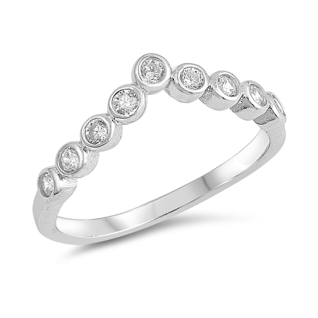 Silver Ring W/ CZ - V Shape