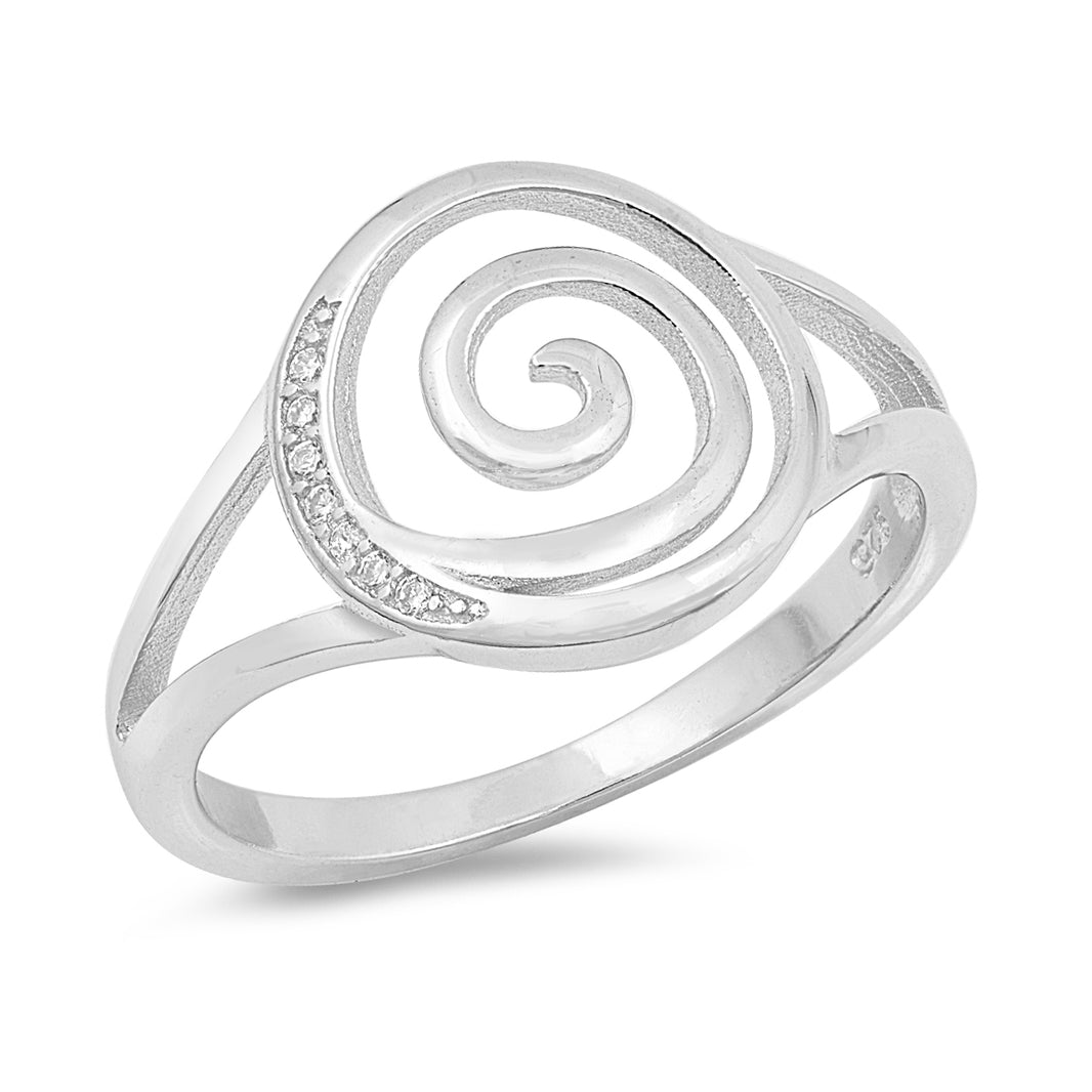 Silver Ring W/ CZ - Spiral