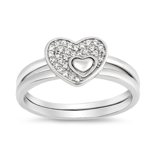 Silver Ring W/ CZ - Heart Puzzle