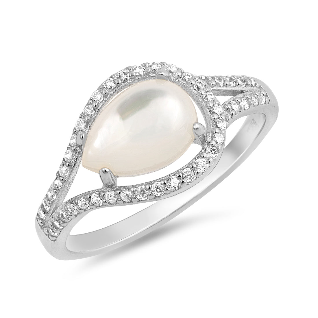 Silver Ring W/ CZ - Mother of Pearl