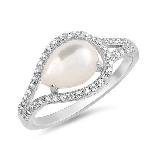 Silver Ring W/ CZ - Mother of Pearl