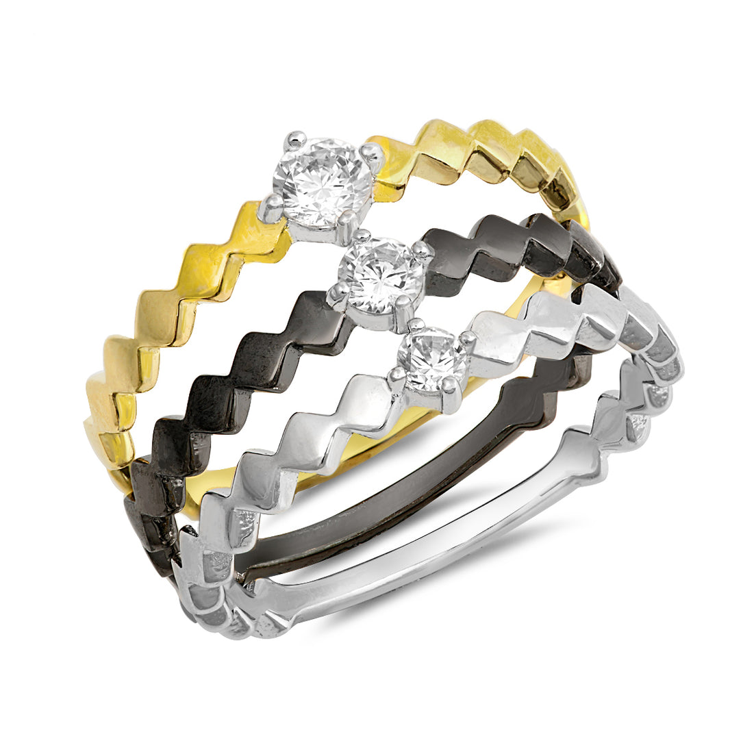 Silver Ring W/ CZ - 3 Ring Set