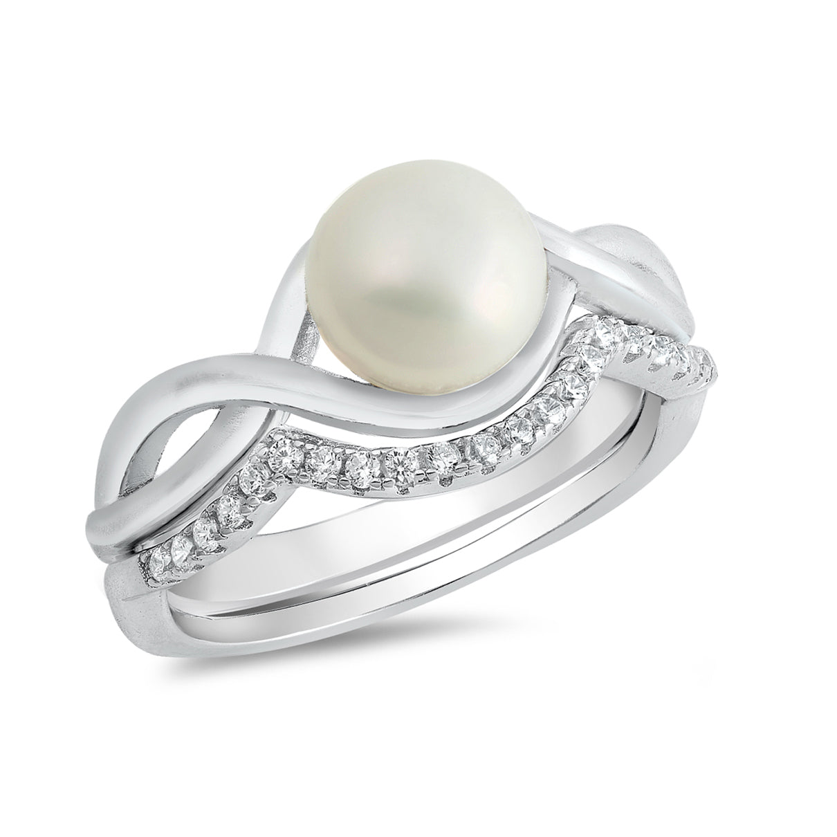 Silver CZ Ring - Freshwater Pearl