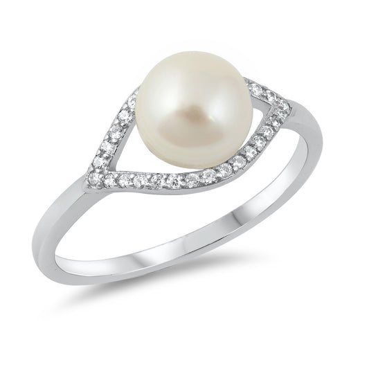 Silver CZ Ring - Freshwater Pearl