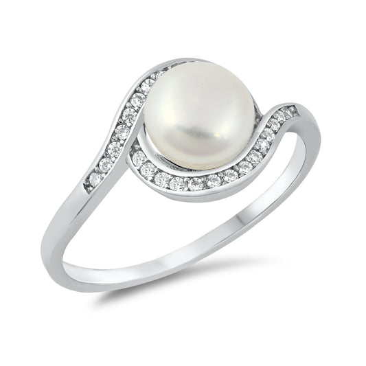 Silver CZ Ring - Freshwater Pearl