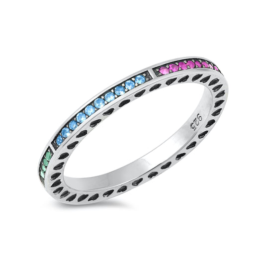 Silver CZ Ring - Multi-Colored Band